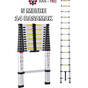 Resim HAS - TEC 5 Metre 14 Basamaklı Düz Uzayan Alüminyum Teleskopik Merdiven 