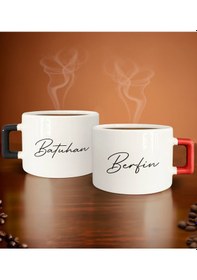 Resim Bk Gift Kişiye Özel İsimli Tarihli Siyah Ve Kırmızı Kulplu 2li Çay & Kahve Fincanı, Arkadaşa Hediye, Sevgiliye Hediye Kobitmeyencom29885 Bk Gift 