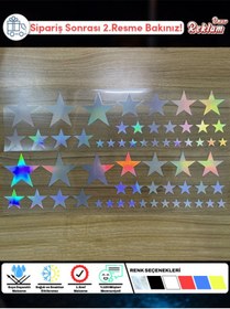 Resim Onur Reklam Holografik Yıldız Sticker Seti – 60+ Parça | Suya Dayanıklı, Farklı Boyutlarda Parlak Tasarım 