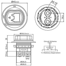 Resim Aksa 12V-24V Devre Kesici Pls Mini Marin Tipi Çevirmeli On-Off-Ou 