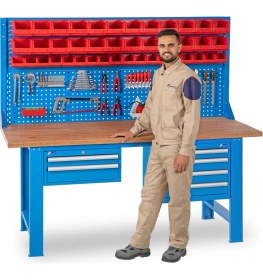 Resim Star Çelik Metal Çalışma Tezgahı-4 Çekmeceli-Masa Tablası Kayın-2020x760x910/1824 mm 