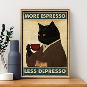 Resim Vintage Siyah Kedi 'Daha Fazla Espresso, Daha Az Depresyon' Tuval Sanat Posteri - Ev & Ofis Dekoru için Mükemmel, Halloween, Noel ve Şükran Günü için İdeal, Noel Dekoru 