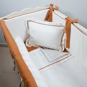 Resim Ekru - Tarçın Full Bebek Uyku Seti - Düz Bumper / 75x115 