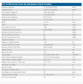 Resim Olefini OLE-24 DCM A++ 24.000 BTU Duvar Tipi Klima 