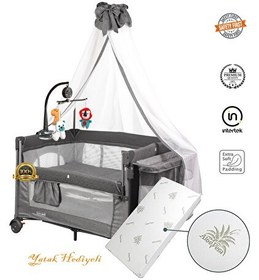 Resim Holmer Oyun Parkı Anne Yanı Park Yatak Cibinlikli Dönenceli 70x110 CM Koyu Gri - Yatak 