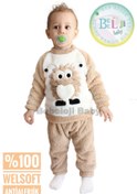 Resim Bebeloji Baby Erkek Bebek Kışlık Polar Welsoft 2 Li Takım Eşofman Pijama Yumuşak Günlük Giyim 