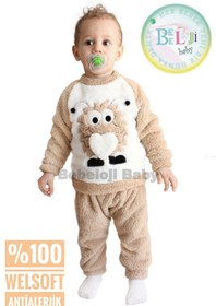 Resim Bebeloji Baby Erkek Bebek Kışlık Polar Welsoft 2 Li Takım Eşofman Pijama Yumuşak Günlük Giyim 