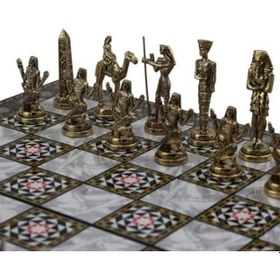 Resim Metal Mısır Satranç Takımı Parlak Ve Katlanır Sedef Desenli Mdf Ahşap Satranç Tahtası 43x43 Cm. Açık Ahşap 
