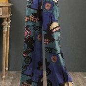Resim Kadınların Şık Retro Geniş Bacaklı Pantolonları - Canlı Çiçek Desenli, Elastik Bel, Cep, Yüksek Bel Tasarımı, Bahar/Sonbahar Rahat Giyim, Yüksek Bel Pantolonları, Mevsimlik Moda, Rahat Uygun 
