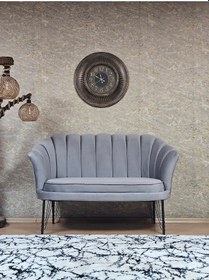 Resim Zafir İkili İstiridye Siyah Boyalı Telli Ayak Çay Seti Koltuk Tekli Berjer , İkili Berjer Koltuk Gri 