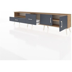 Resim Arges Tv Ünitesi 2 Raflı 2 Çekmeceli 2 Kapaklı 220x30x51 Çam-antrasit Antrasıt/antrasıt - Atlas Çam 