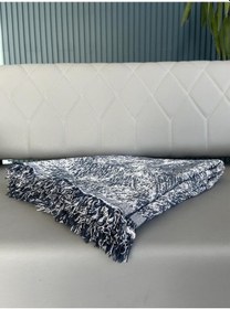 Resim Saçaklı Lüks Koltuk Örtüsü 170x220 Cm Mavi Mavi 