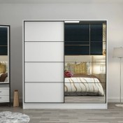 Resim Minar Kale 2 Kapaklı Aynalı Sürgülü Dolap 180 Cm - Beyaz 