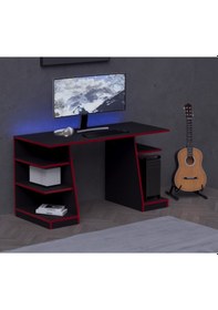 Resim Kronos Oyuncu Masası - Bilgisayar Masası - Gamer Masası - 59x136 Cm Afm181 Siyah - Kırmızı 