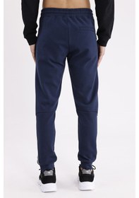 Resim Modal Karışımlı Rahat Kalıp Kordonlu Elastik Bel Yan Cepli Reflektif Şerit Detaylı Ribana Paça Eşofman Altı Navyblue-ecru 