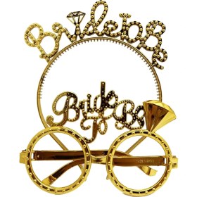 Resim Bride To Be Yazılı Taç ve Bride To Be Yazılı Gözlük Seti Altın Renk 
