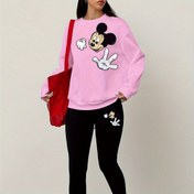 Resim Kadınlar için 2 parça set, Disney kadın casual harf desenli yuvarlak yaka kapüşonlu sweatshirt ve tayt, sonbahar/kış 
