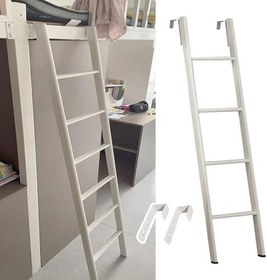 Resim Ayarlanabilir Metal Ranza Yatak Merdiveni Yedek Beyaz İkiz RV Merdiveni Çocuklar ve Yetişkinler için 50 "Yurt ve Ev Çatı Katı için Tırmanma Basamağı - Kolay Kurulum 