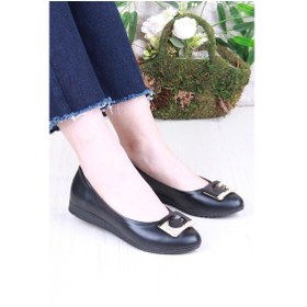 Resim Fort 6076 Zeyn Cilt Tokalı Detaylı Yumuşak Rahat Kadın Babet Sıyah 