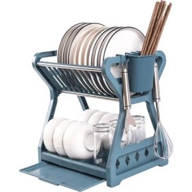 Resim Three Beans Çanak Süzgeç Kurutma Rafı 2 Tier Kase Plakaları Raf Sepeti Çok Fonksiyonlu Gereçler Tutucu Depolama Organizer Çubuk Kafesi ile | Raflar ve tutucular (Yurt Dışından) 