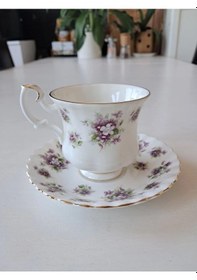Resim Sweet Violets Bone China Vintage Çay Fincanı Menekşe Mor 