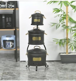 Resim Metal Standlı 3 Katlı Patates Soğan Sarımsak Saklama Kovası Siya 