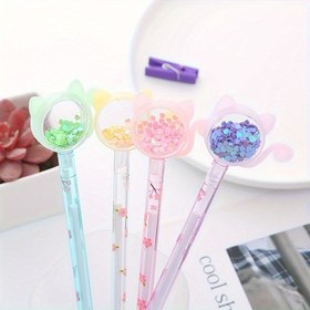 Resim 4 adet Sequin Kitten Jel Kalemler - Su Bazlı Canlı Kedi Temalı Mürekkep ile Parıltılı Detaylar, Dayanıklı Plastik Ofis ve Okul Malzemeleri, Öğrenciler ve Profesyoneller için 
