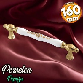 Resim Badem10 Pepuza Gerçek Porselen Altın Gold 160 mm Mobilya Mutfak Kulp Çekmece Dolap Kulplar Kulbu 