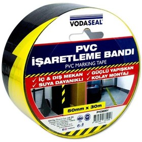 Resim Vodaseal Sarı Siyah Uyarı İkaz Pvc İşaretleme Bandı - 50 Mm X 30 Mt. 