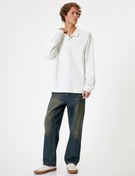 Resim Polo Yaka Sweatshirt Basic Düğmeli Pamuklu İnterlok Kumaş 