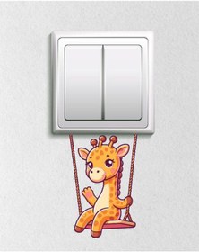 Resim Sevimli Zürafa Salıncakta Dekoratif Priz Sticker 12x8 Cm 