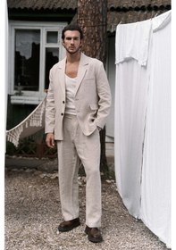 Resim Bohemai Carlo Naturel Keten Erkek Blazer Naturel 