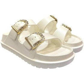 Resim Akınalbella Aksesuarlı Günlük Çift Bantlı Bayan Terlik Beyaz 