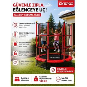 Resim 140 Cm 55 İnç Tam Boy Koruma Fileli Çocuk Trambolini Güvenlik Fileli Trambolin 