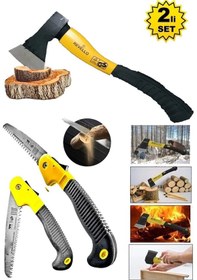 Resim Fiber Saplı Balta Nacak + Kamp Odun Kesme + Katlanır Budama Testeresi Set 