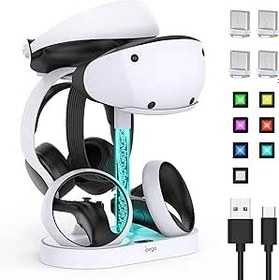 Resim FASTSNAIL PSVR2 için şarj istasyonu, PS5 VR kulaklık ve Sense Controller için LED stand, 10 RGB ışıklı, Playstation VR2 ile uyumlu aksesuar 