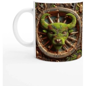 Resim Boğa Burcu Baskılı Kahve Kupası - Zamanın Çarkları Astroloji Mekanizması Vs4 