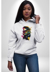 Resim Canlı Afrobeat Füzyon Renkli Siluet Kadın Erkek Beyaz Kapüşonlu Sweatshirt Hoodie Beyaz 