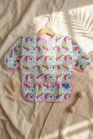 Resim DYZSTAR Unicorn Desenli Uzun Kollu Sıvı Geçirmez Bebek Mama Önlüğü - BLW Uyumlu, Cepli ve Leke Tutmaz Ek Gıd 