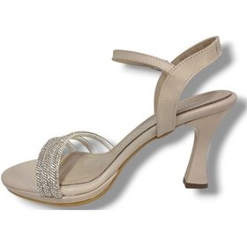 Resim Erbay 84-25 Deri 3 Bant Taşlı Kadın Sandalet Krem 