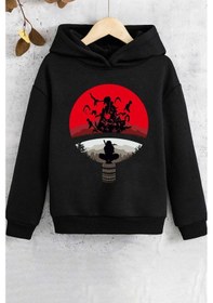 Resim Çocuk Itachi Uchiha Baskılı Sweatshirt Siyah 
