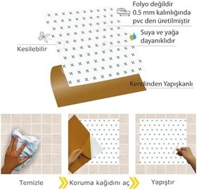 Resim Tink Kendinden Yapışkanlı Fayans Kaplama Yonca Desenli Pvc Karo 30x30 cm (Çok Renkli, 11 Adet / 1 m²) 
