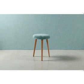 Resim Modern Ahşap Ayaklı Teddy Kumaş Tabure Makyaj Masası & Ayak Dinlendirme Elegant Yeşil Yeşil 