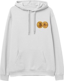 Resim Bitcoin Baskılı Beyaz Hoodie 