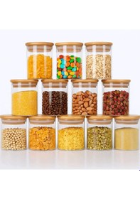 Resim 12 Adet Vakumlu Bambu Kapaklı Borosilikat Baharatlık, Saklama Kabı, Çerezlik 200 Ml Jarpot Şeffaf 