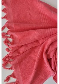 Resim %100 Pamuk Havlu Peştemal 90x175cm - Yumuşak Plaj Havlusu Mercan 