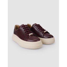 Resim Cabani %100 Hakiki Deri Bordo Bağcıklı Kadın Sneaker 