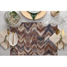 Resim Kahverengi Geometrik Kumaş Amerikan Servis 4'lü Set Keten, Ulusl.yıkama Ve Solmama Sertifikası Çok Renkli 