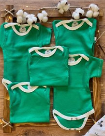 Resim Betül Bebek Kısa Kollu 5'li Organik Pamuk Çıtçıtlı Bebek Body&zıbın 5 Adet Yeşil 
