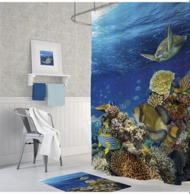 Resim Zethome Tropik Aquarium Banyo Duş Perdesi Tek Kanat 1X180X200 Çok Renkli 